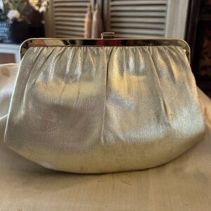 Vintage Harry Levine / HL Gold Lame Kiss / Lock Closure Clutch Evening Bag Purse